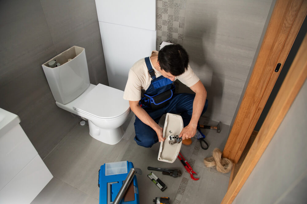Toilet repair being carried out in Newcastle bathroom